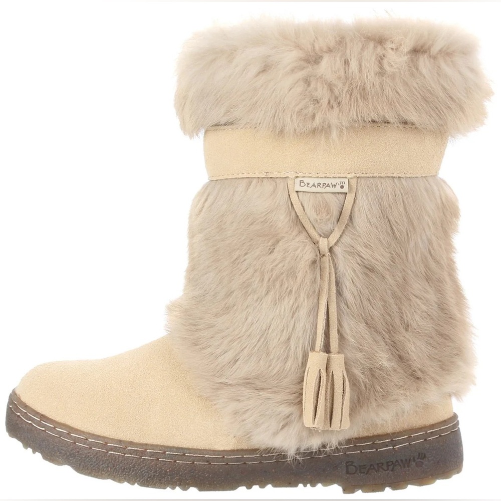 BEARPAW Tan Genuine Suede Leather Fur Sonjo ll Mukluk Snow Winter Boots Shoes 6🐾